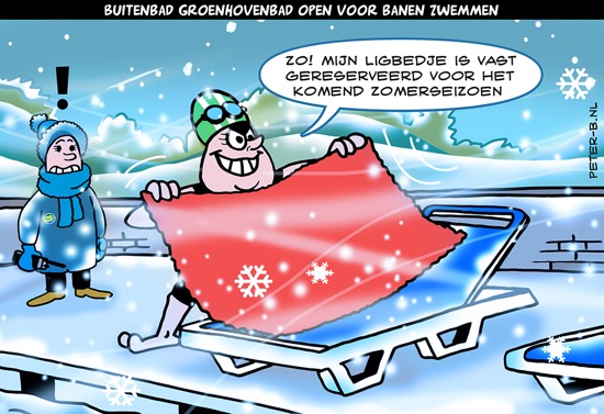 Cartoon buitenbad Groenhovenbad weer open